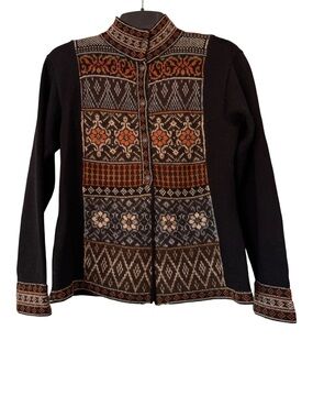 VTG Intiwara 100% Alpaca Wool Full Zip Cardigan Sweater Geometric Boho Medium